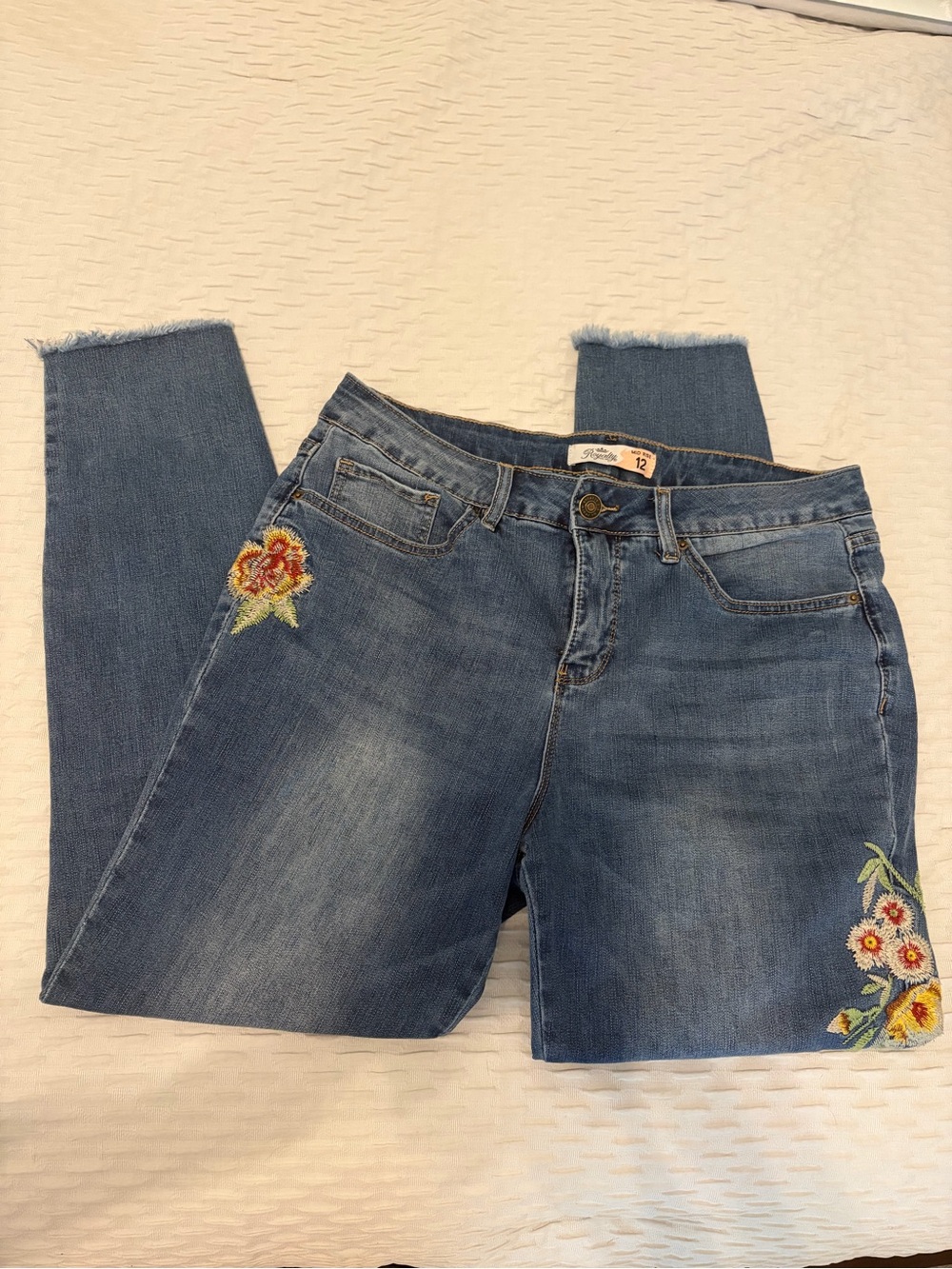 Royalty For Me Blue Skinny Jeans with Floral Embroidery